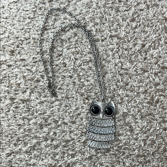 Y2k Retro Silver Metal Owl Pendant Long Length Necklace - Picture 1 of 7
